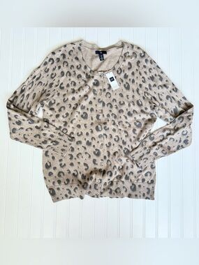 Gap Leopard Print Button Cardigan - Taupe & Gray